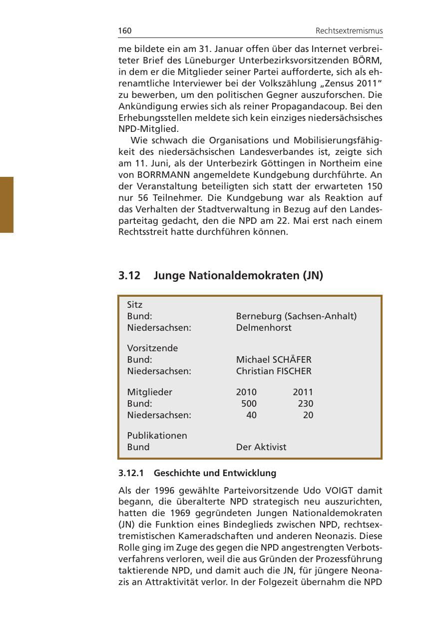 Seite 160 des Verfassungsschutzbericht 2011 Niedersachsen