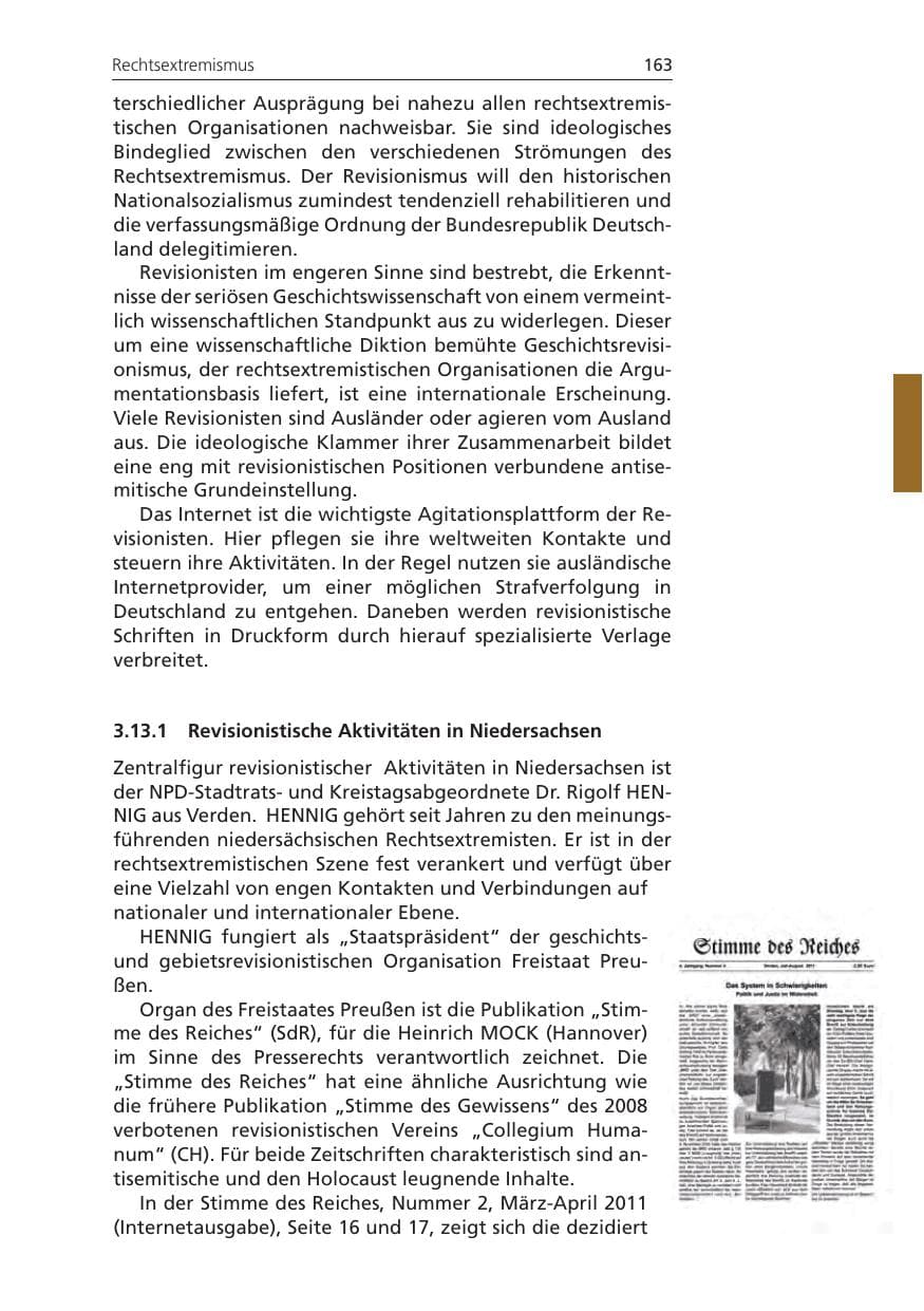 Seite 163 des Verfassungsschutzbericht 2011 Niedersachsen