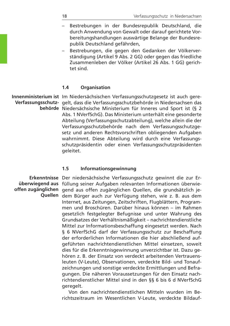 Seite 18 des Verfassungsschutzbericht 2011 Niedersachsen