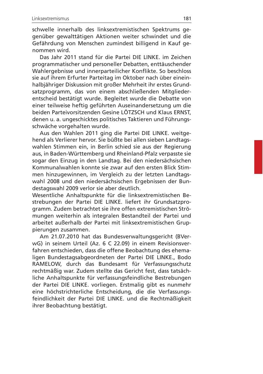 Seite 181 des Verfassungsschutzbericht 2011 Niedersachsen