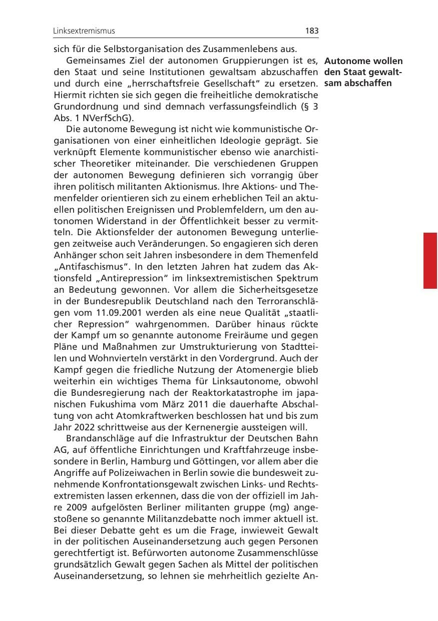 Seite 183 des Verfassungsschutzbericht 2011 Niedersachsen
