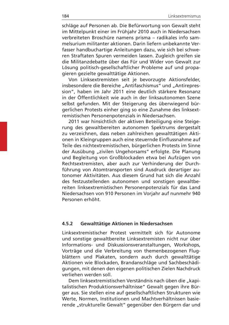 Seite 184 des Verfassungsschutzbericht 2011 Niedersachsen