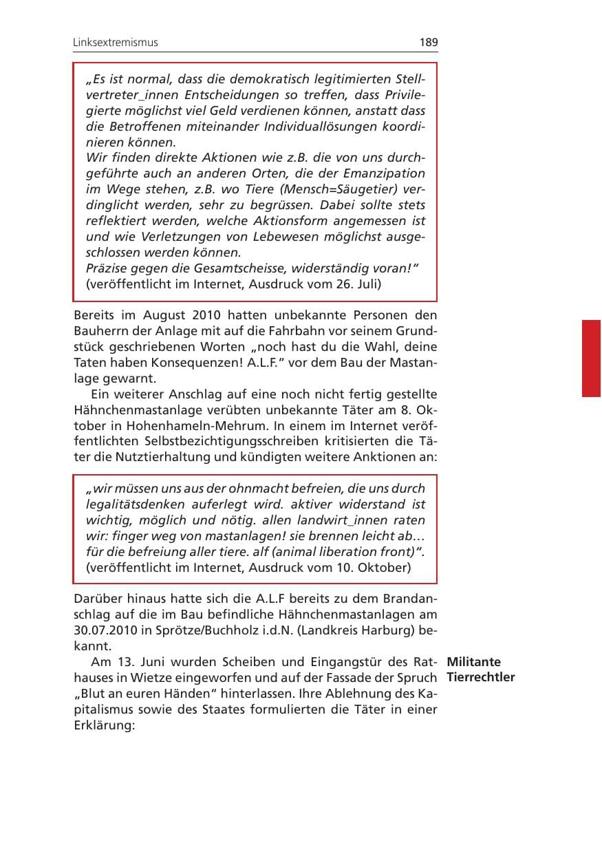Seite 189 des Verfassungsschutzbericht 2011 Niedersachsen