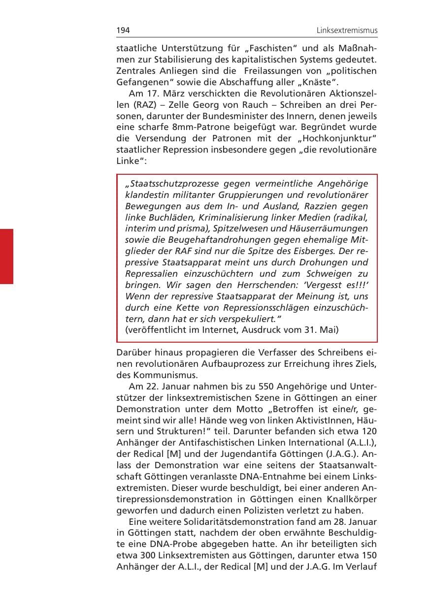 Seite 194 des Verfassungsschutzbericht 2011 Niedersachsen