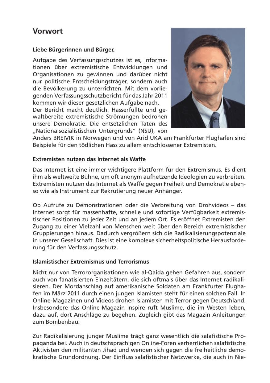 Seite 3 des Verfassungsschutzbericht 2011 Niedersachsen