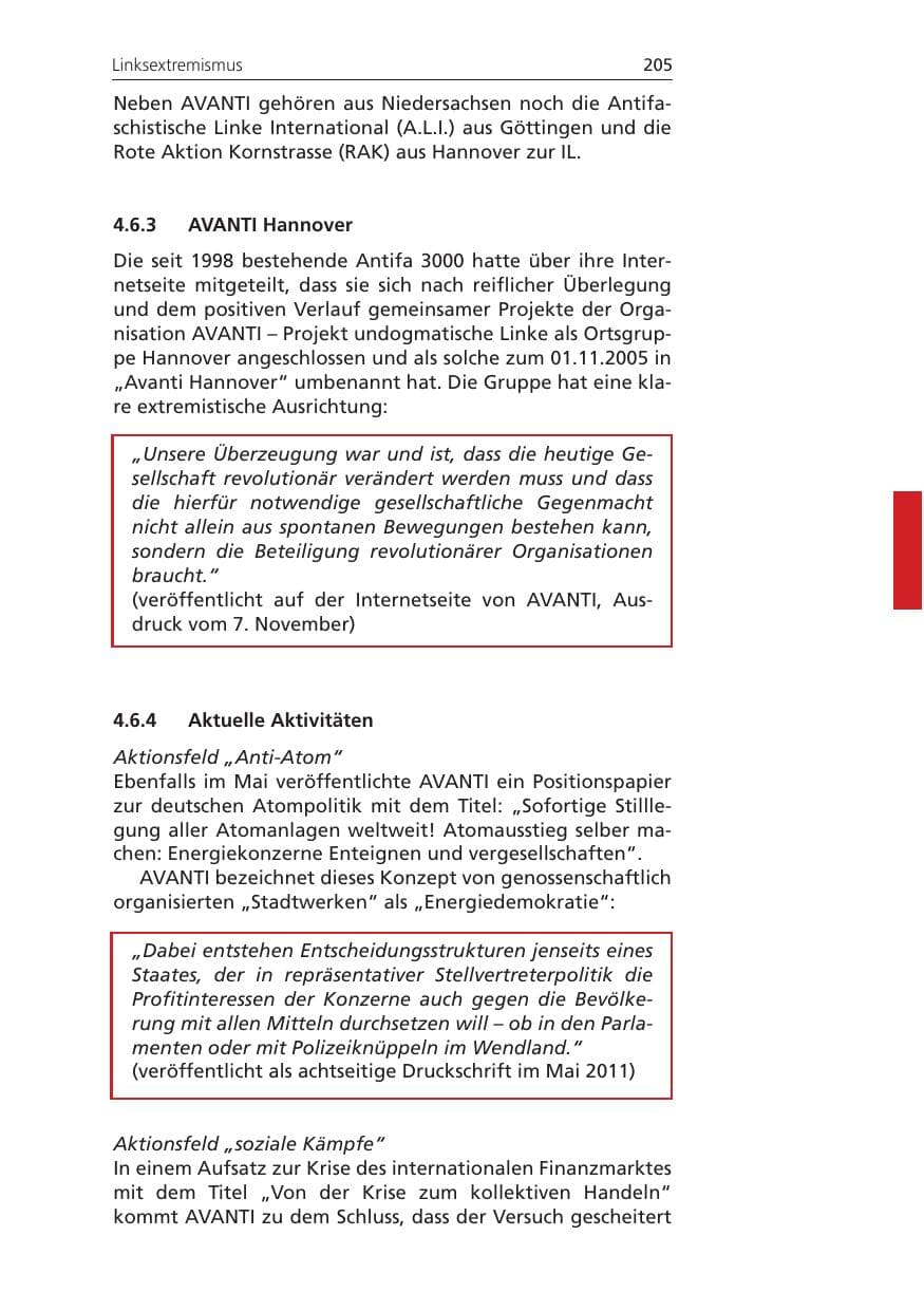 Seite 205 des Verfassungsschutzbericht 2011 Niedersachsen
