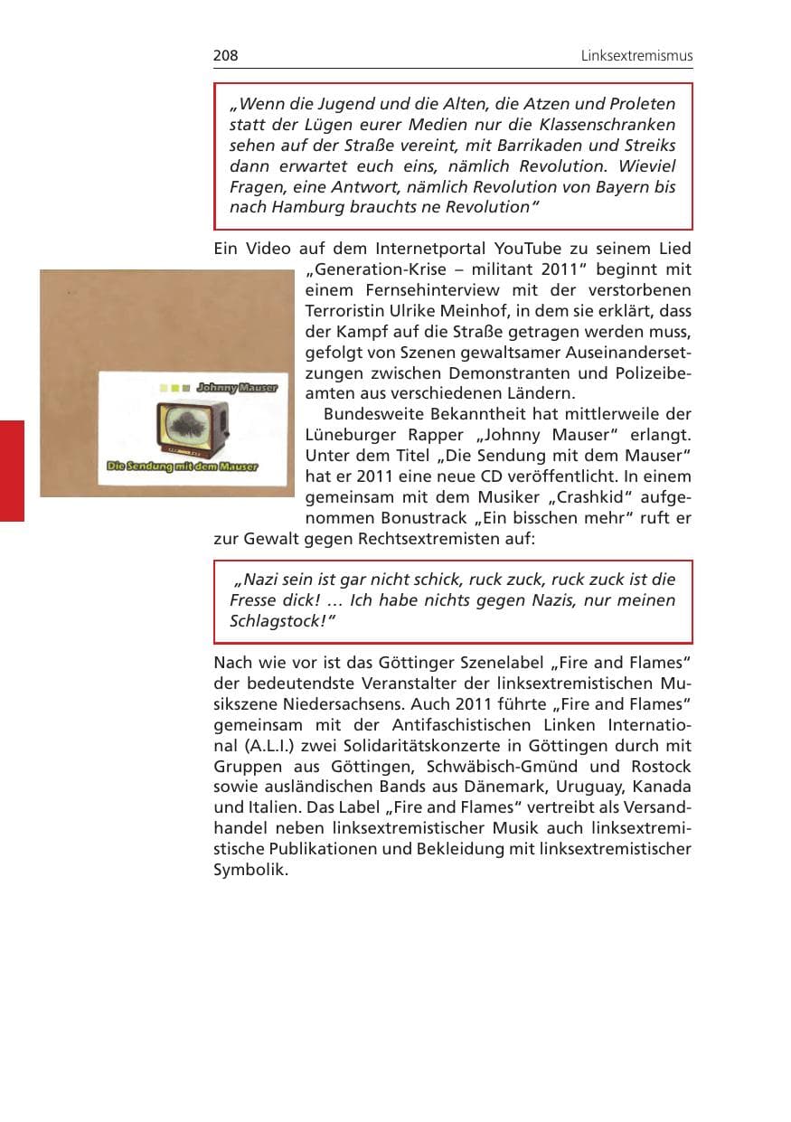 Seite 208 des Verfassungsschutzbericht 2011 Niedersachsen