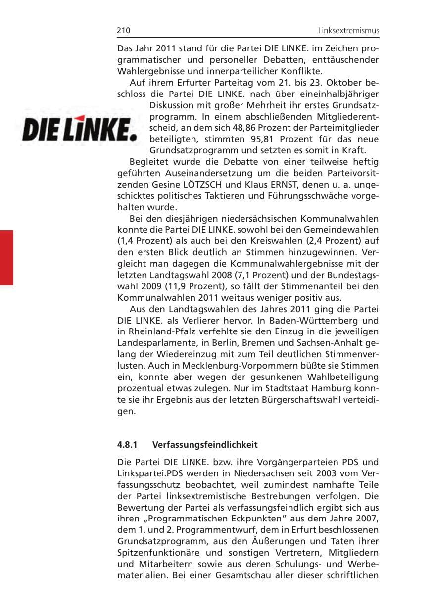 Seite 210 des Verfassungsschutzbericht 2011 Niedersachsen