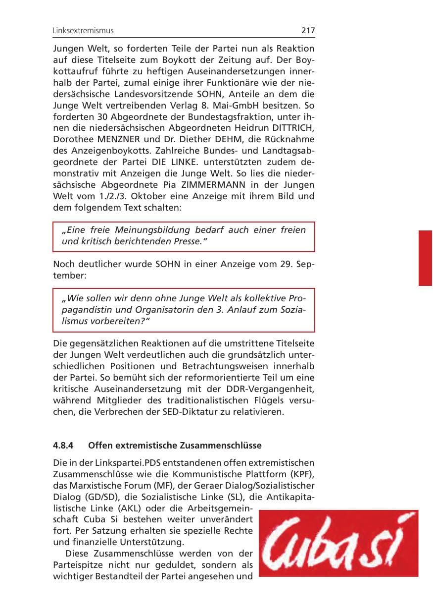 Seite 217 des Verfassungsschutzbericht 2011 Niedersachsen