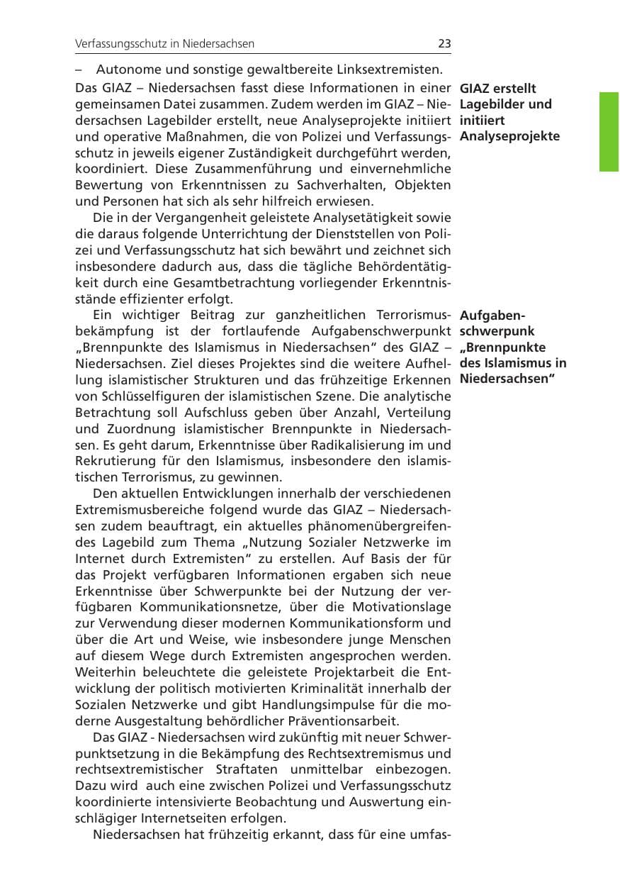 Seite 23 des Verfassungsschutzbericht 2011 Niedersachsen