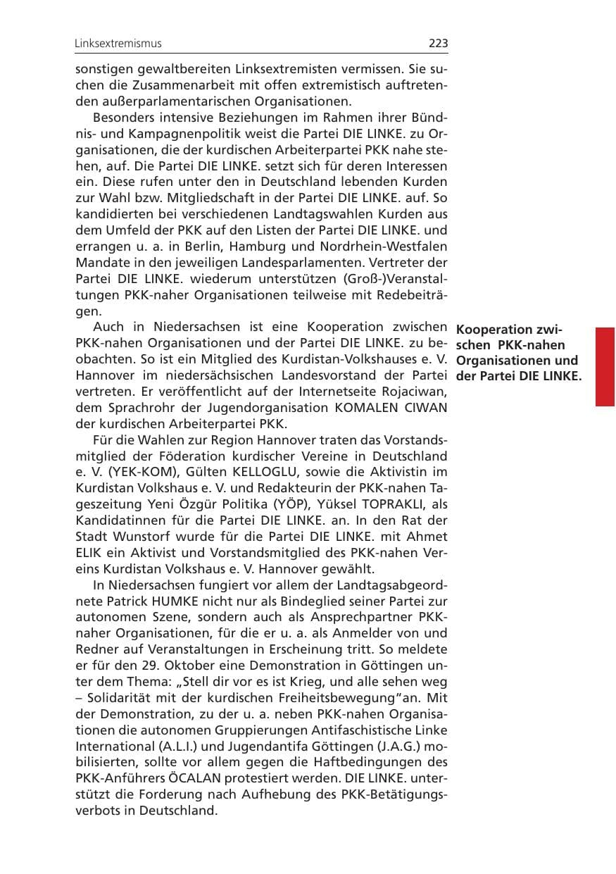 Seite 223 des Verfassungsschutzbericht 2011 Niedersachsen