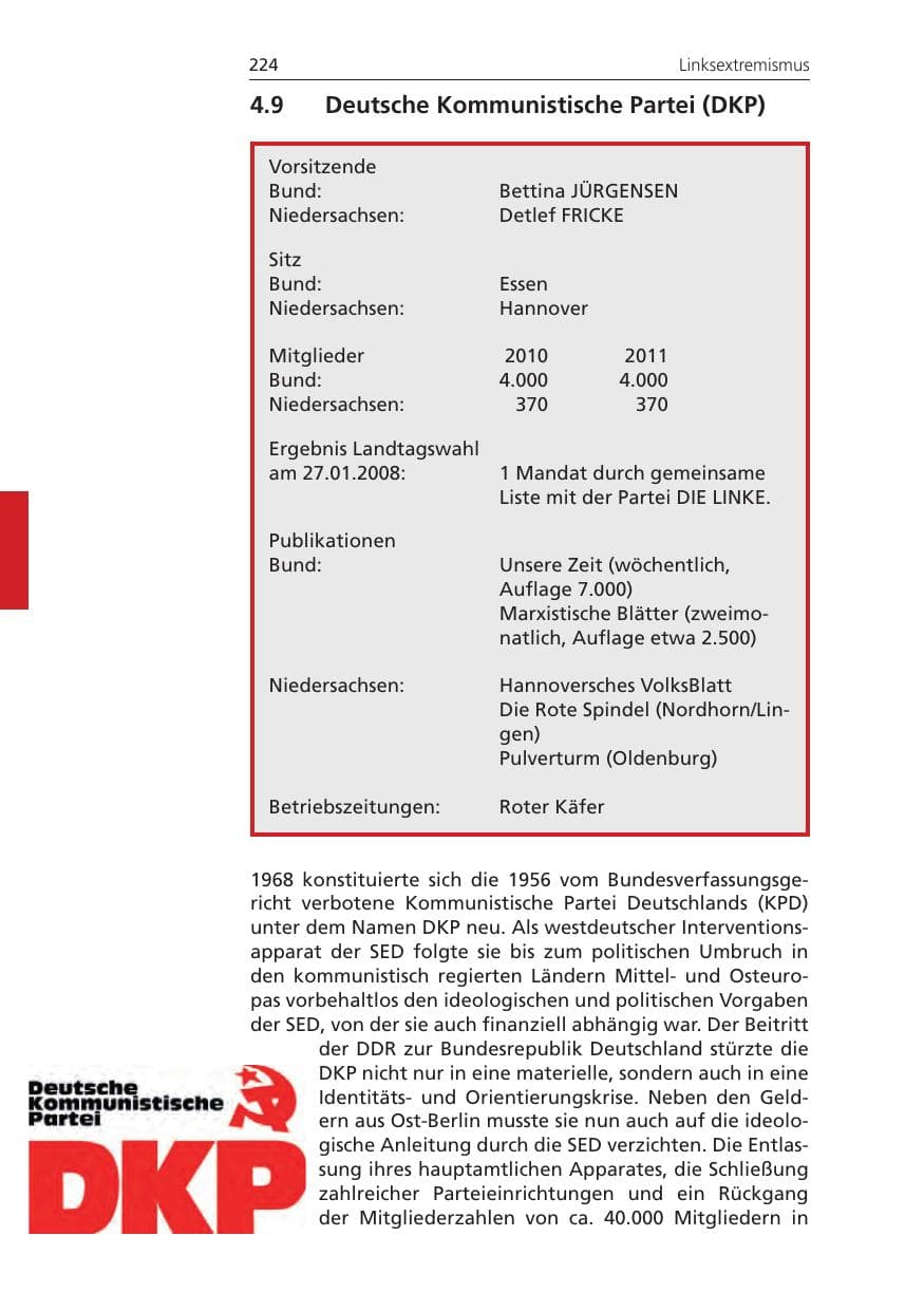 Seite 224 des Verfassungsschutzbericht 2011 Niedersachsen