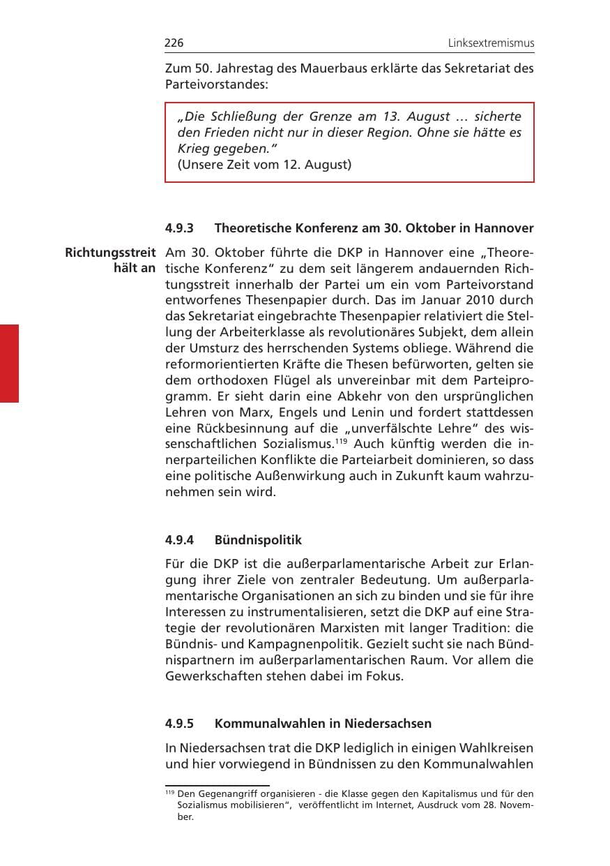 Seite 226 des Verfassungsschutzbericht 2011 Niedersachsen