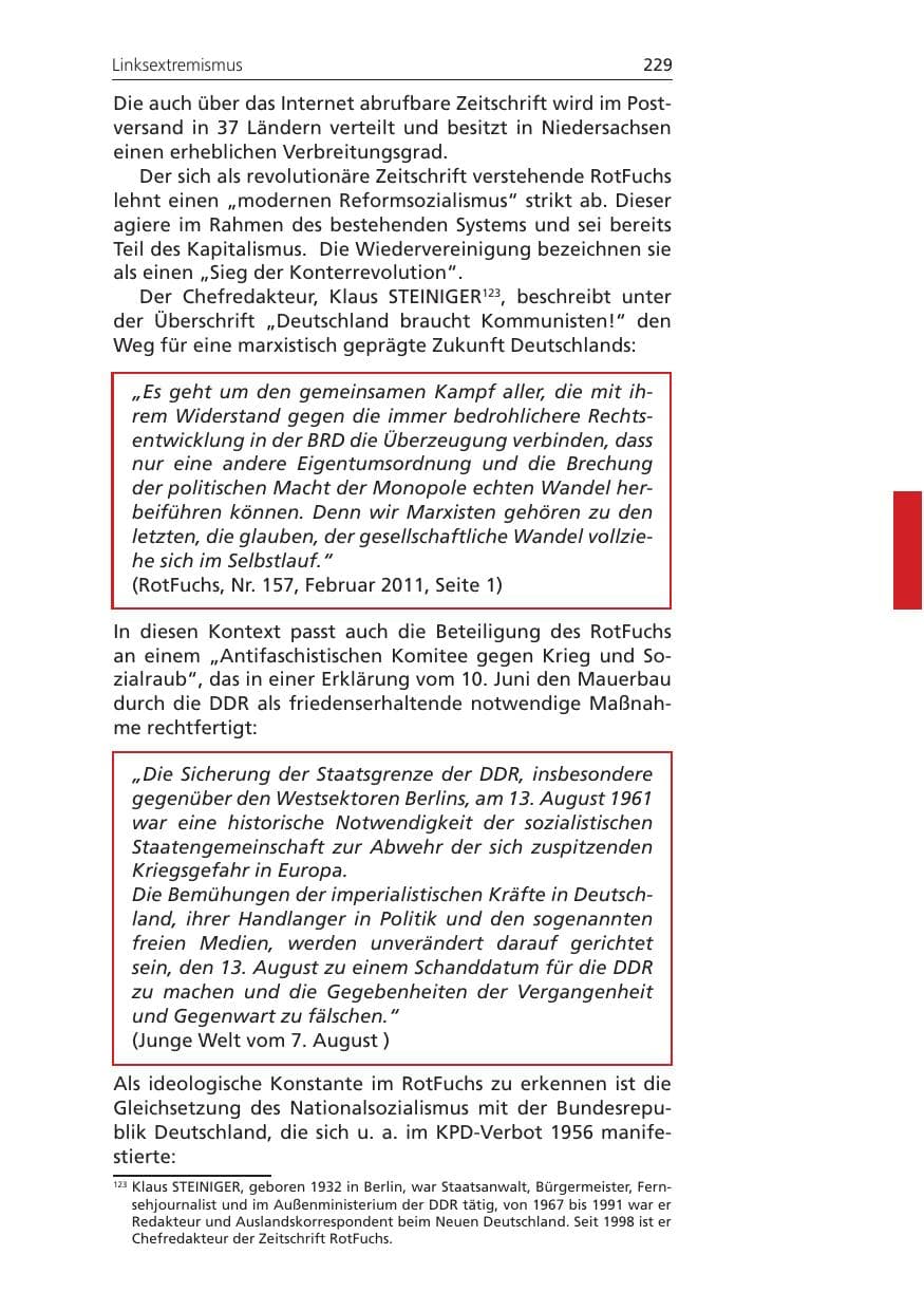 Seite 229 des Verfassungsschutzbericht 2011 Niedersachsen