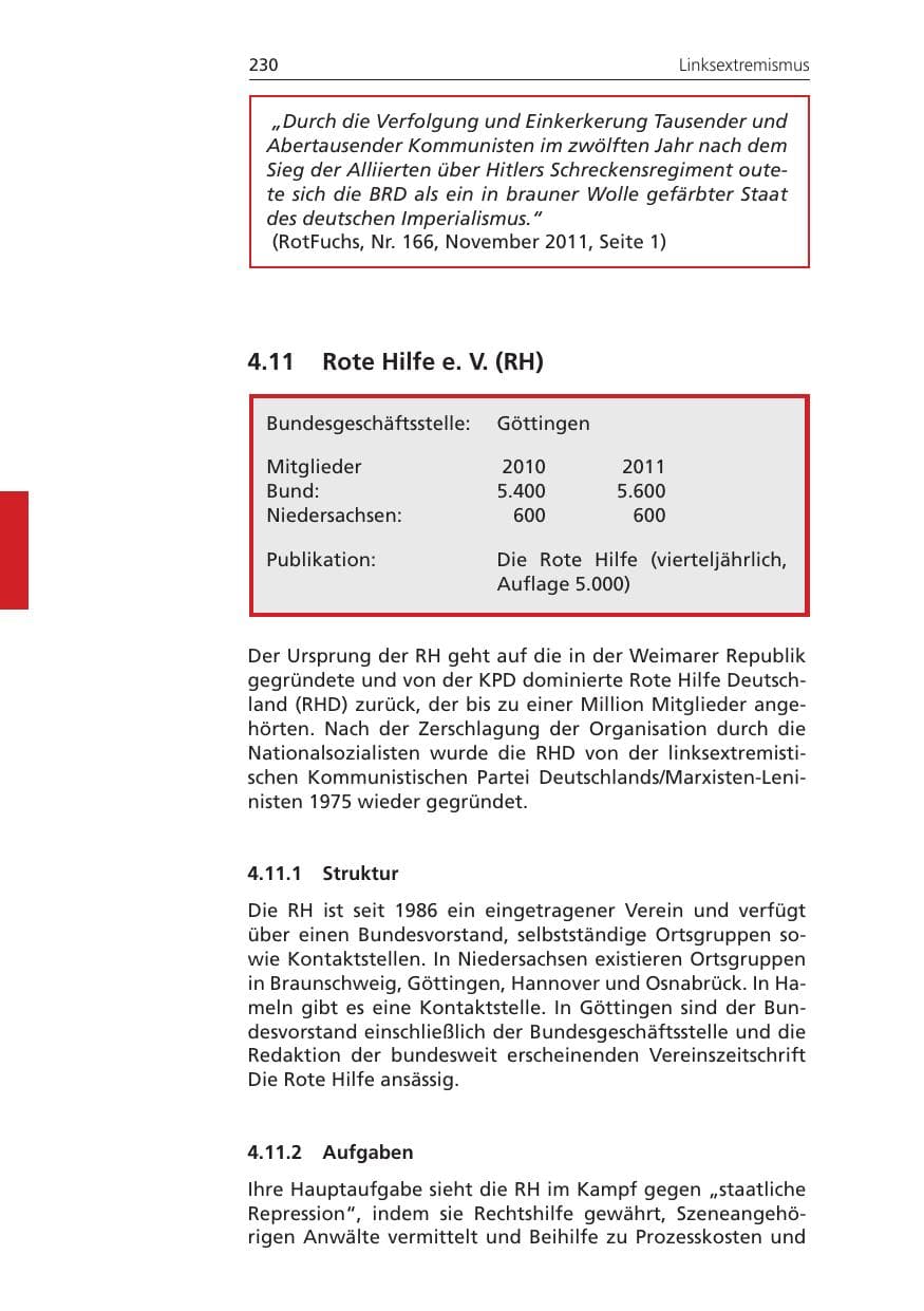 Seite 230 des Verfassungsschutzbericht 2011 Niedersachsen