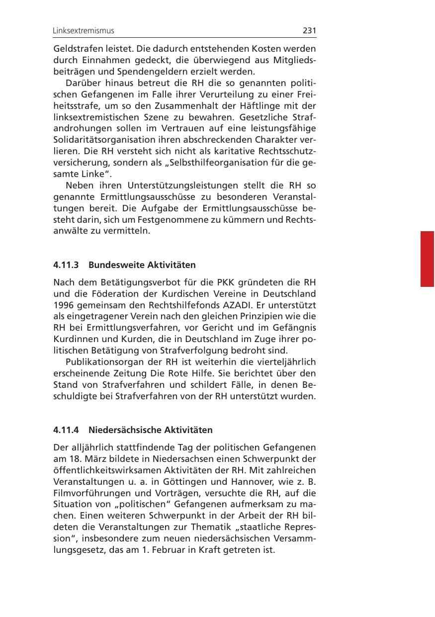 Seite 231 des Verfassungsschutzbericht 2011 Niedersachsen