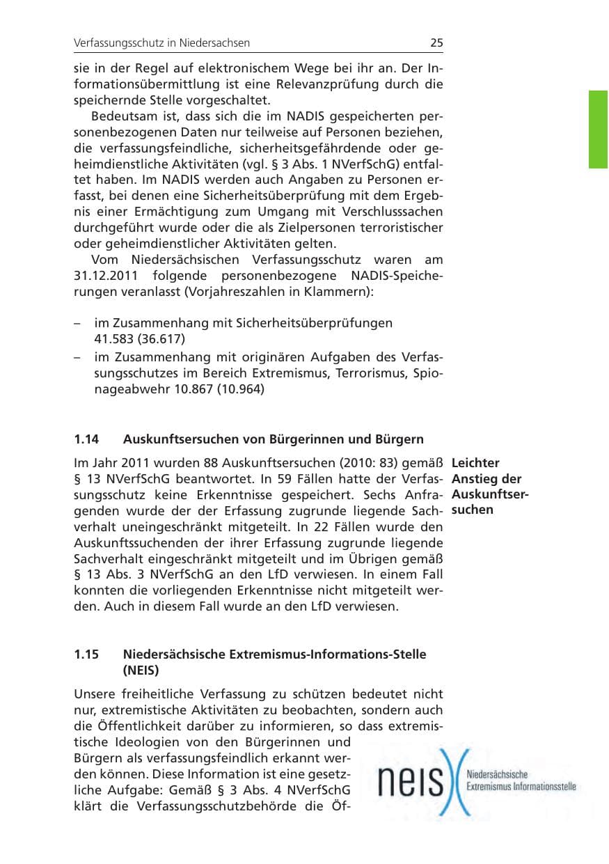 Seite 25 des Verfassungsschutzbericht 2011 Niedersachsen