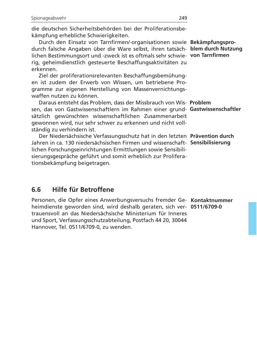 Seite 249 des Verfassungsschutzbericht 2011 Niedersachsen