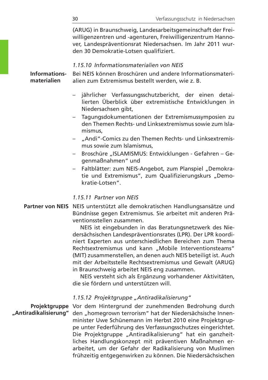 Seite 30 des Verfassungsschutzbericht 2011 Niedersachsen