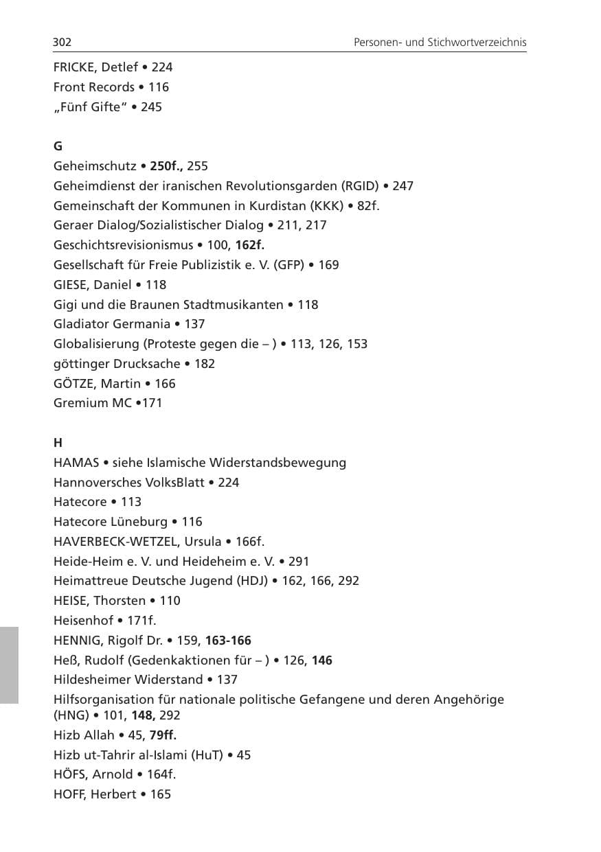 Seite 302 des Verfassungsschutzbericht 2011 Niedersachsen