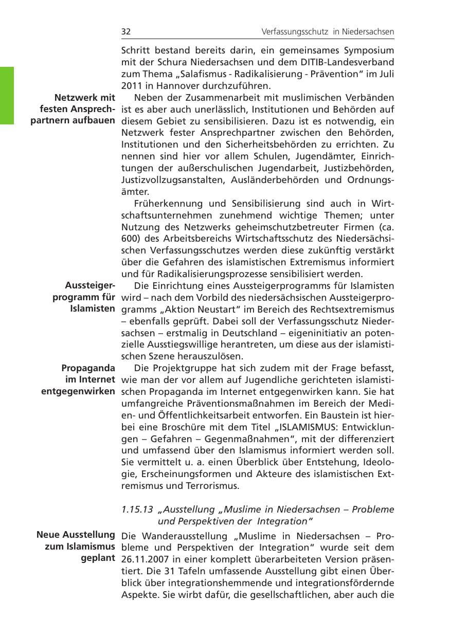 Seite 32 des Verfassungsschutzbericht 2011 Niedersachsen