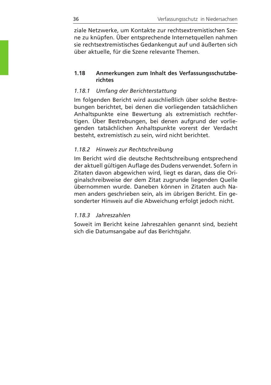 Seite 36 des Verfassungsschutzbericht 2011 Niedersachsen