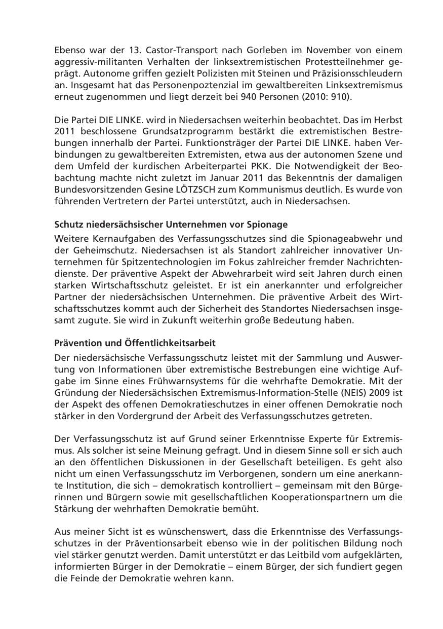 Seite 5 des Verfassungsschutzbericht 2011 Niedersachsen