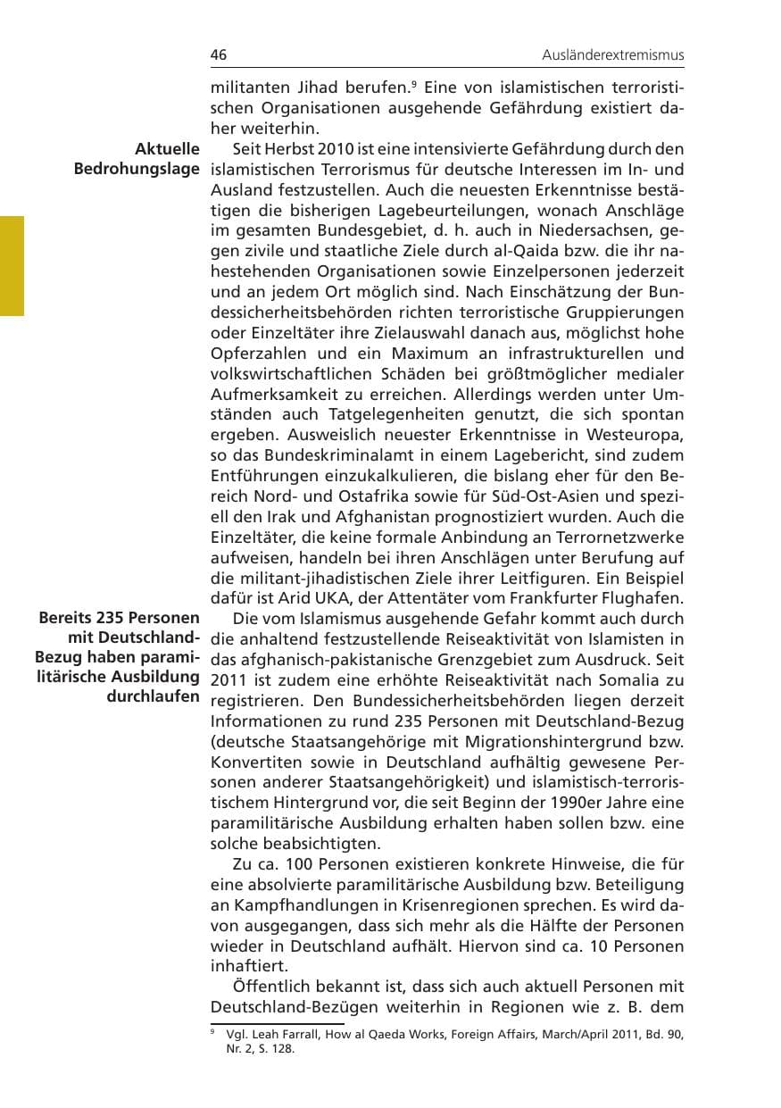 Seite 46 des Verfassungsschutzbericht 2011 Niedersachsen