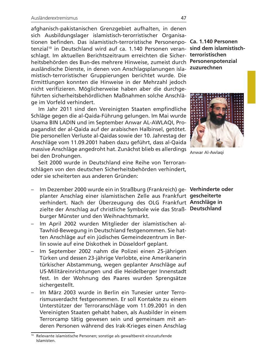 Seite 47 des Verfassungsschutzbericht 2011 Niedersachsen