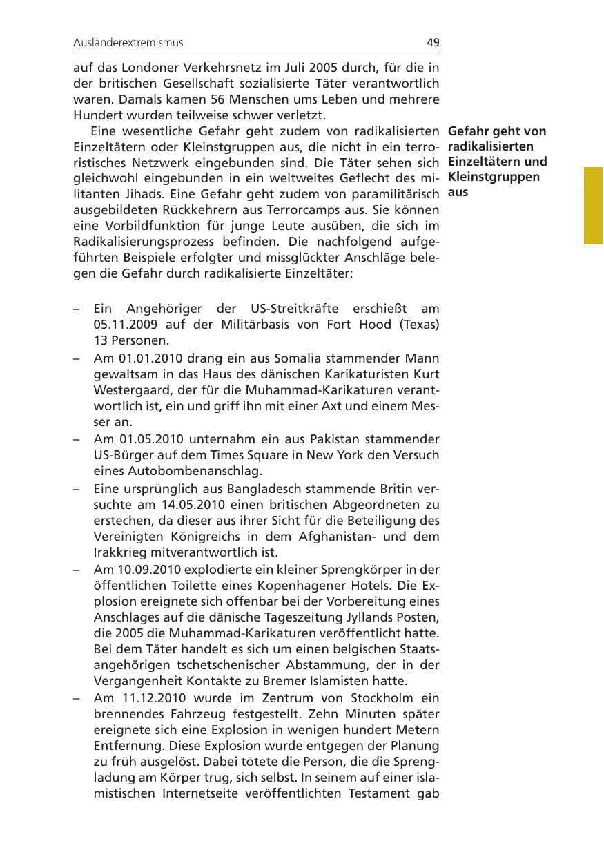 Seite 49 des Verfassungsschutzbericht 2011 Niedersachsen
