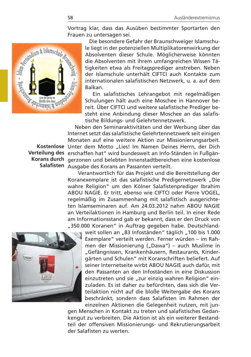 Seite 58 des Verfassungsschutzbericht 2011 Niedersachsen