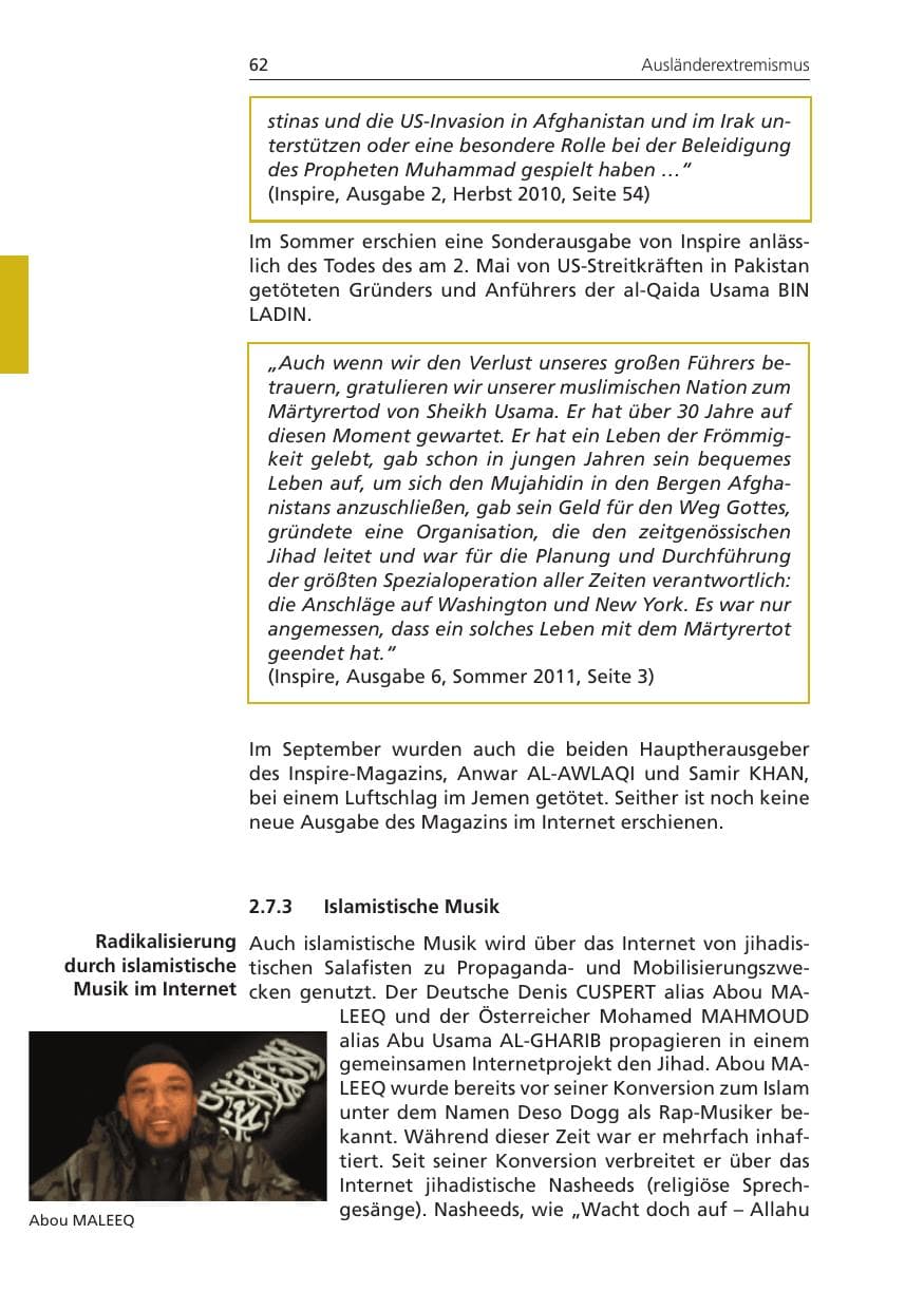 Seite 62 des Verfassungsschutzbericht 2011 Niedersachsen