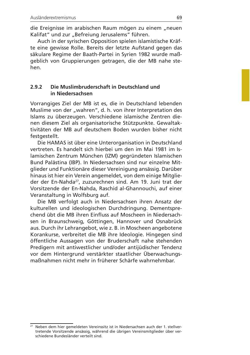 Seite 69 des Verfassungsschutzbericht 2011 Niedersachsen