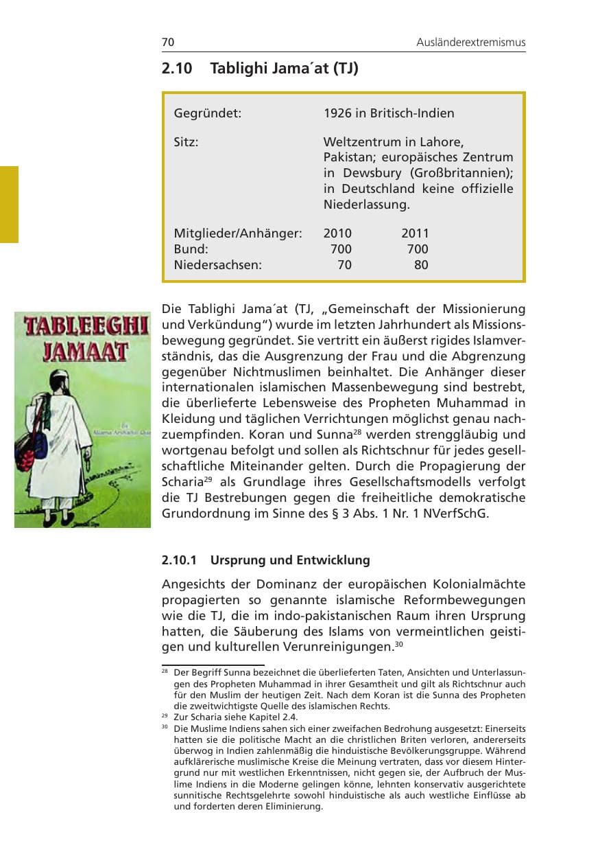 Seite 70 des Verfassungsschutzbericht 2011 Niedersachsen