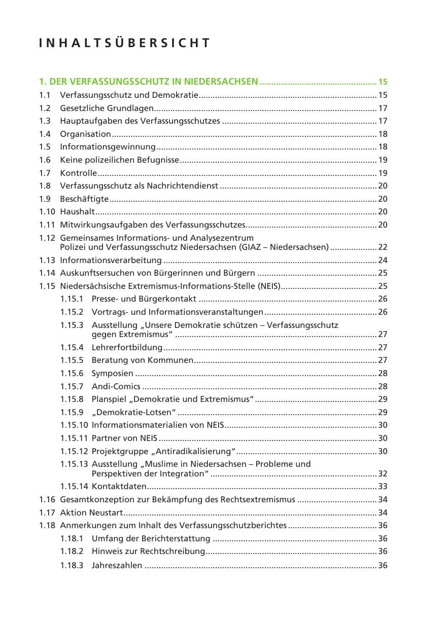 Seite 8 des Verfassungsschutzbericht 2011 Niedersachsen