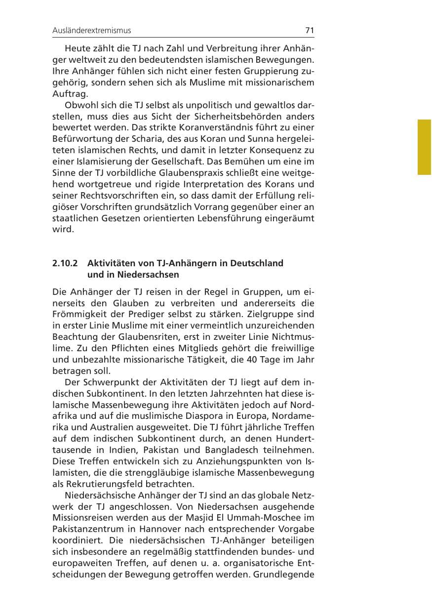 Seite 71 des Verfassungsschutzbericht 2011 Niedersachsen