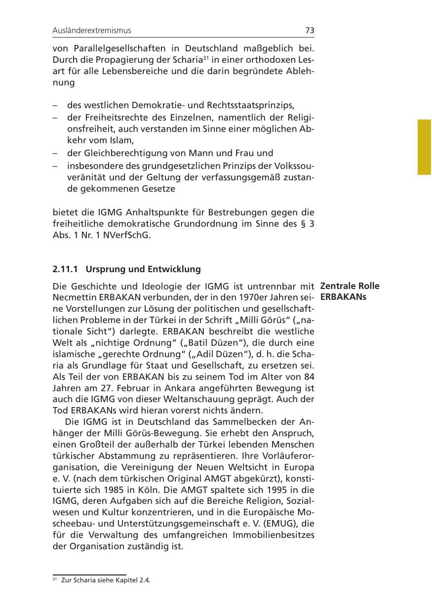 Seite 73 des Verfassungsschutzbericht 2011 Niedersachsen