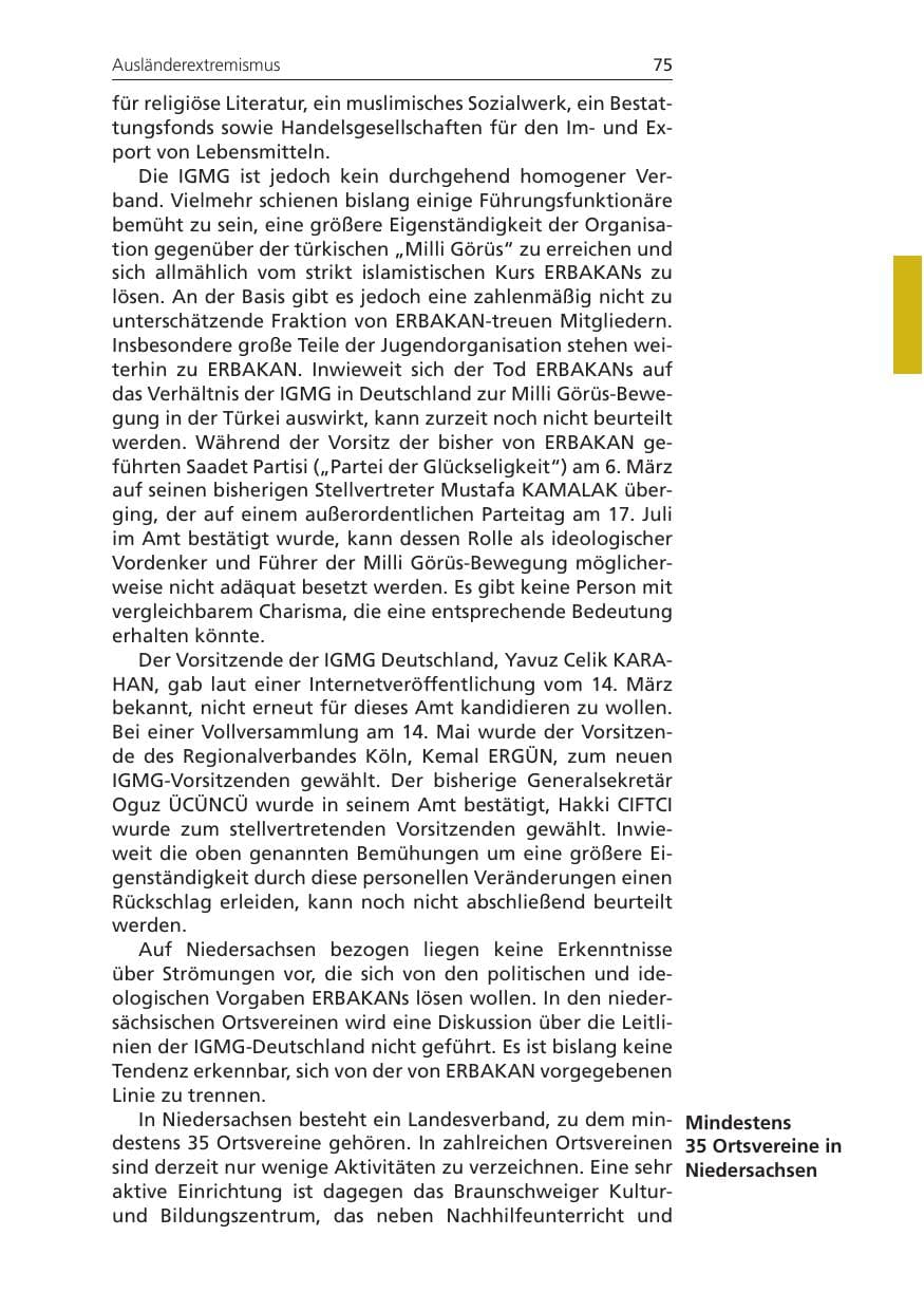 Seite 75 des Verfassungsschutzbericht 2011 Niedersachsen