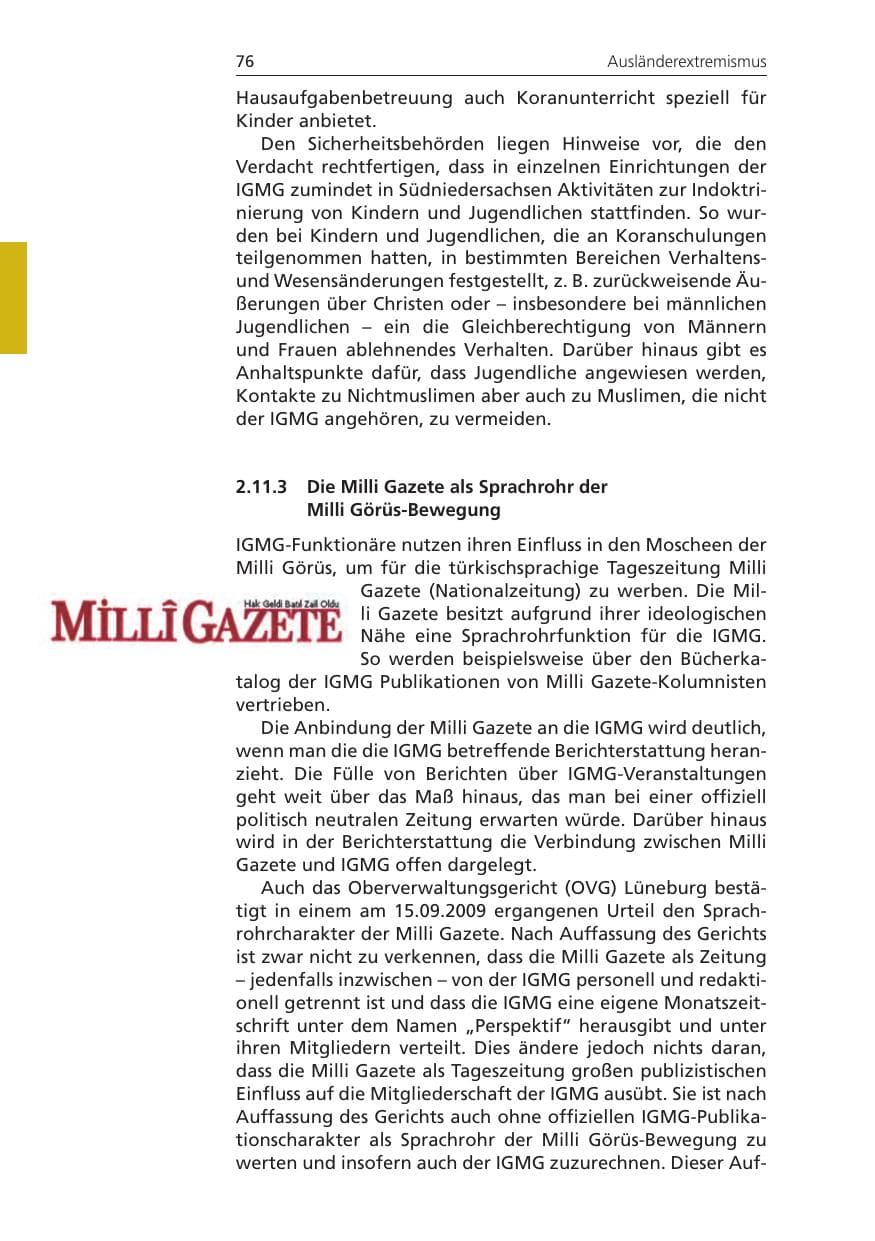 Seite 76 des Verfassungsschutzbericht 2011 Niedersachsen