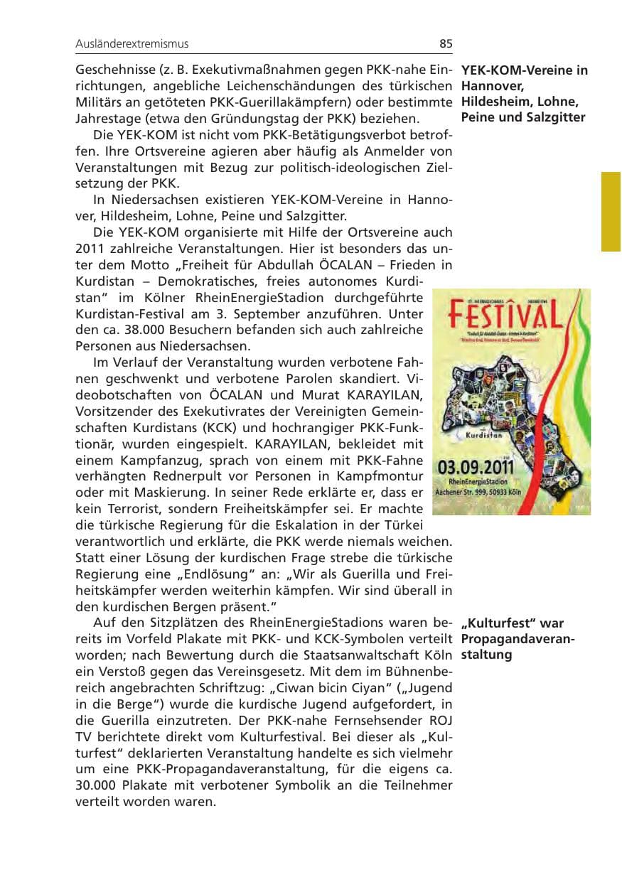 Seite 85 des Verfassungsschutzbericht 2011 Niedersachsen