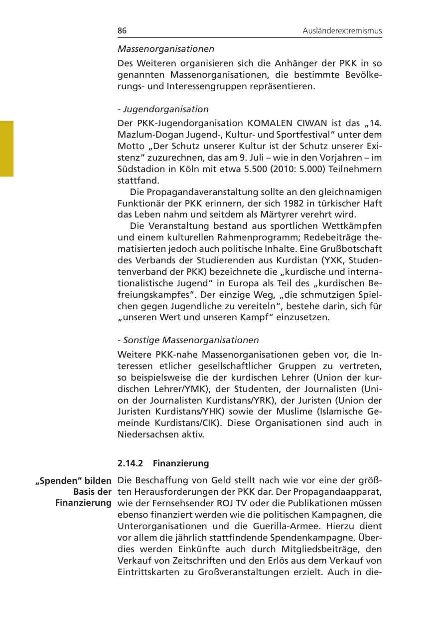 Seite 86 des Verfassungsschutzbericht 2011 Niedersachsen