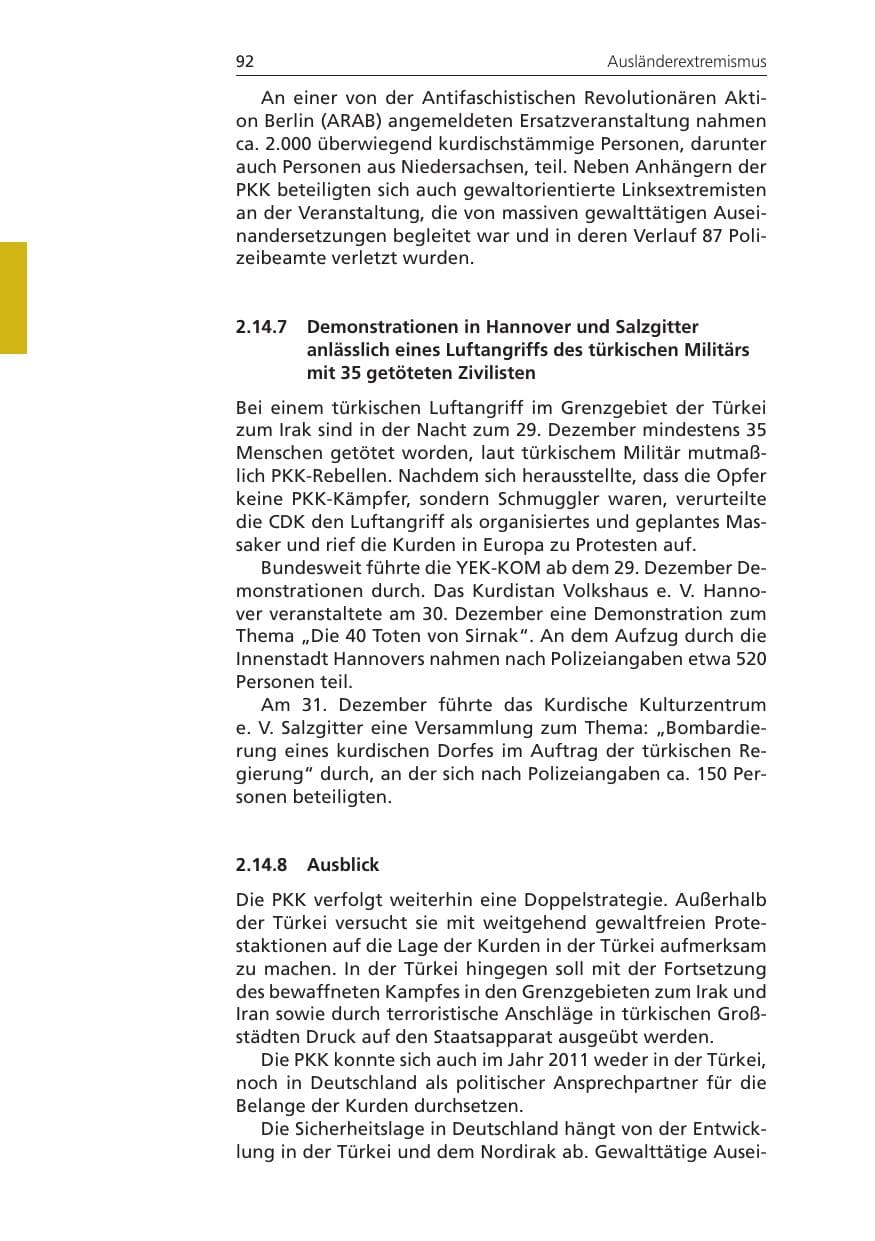 Seite 92 des Verfassungsschutzbericht 2011 Niedersachsen