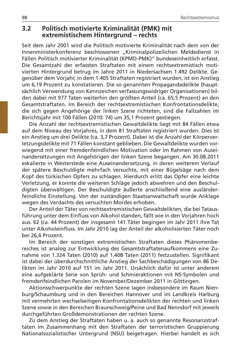 Seite 98 des Verfassungsschutzbericht 2011 Niedersachsen