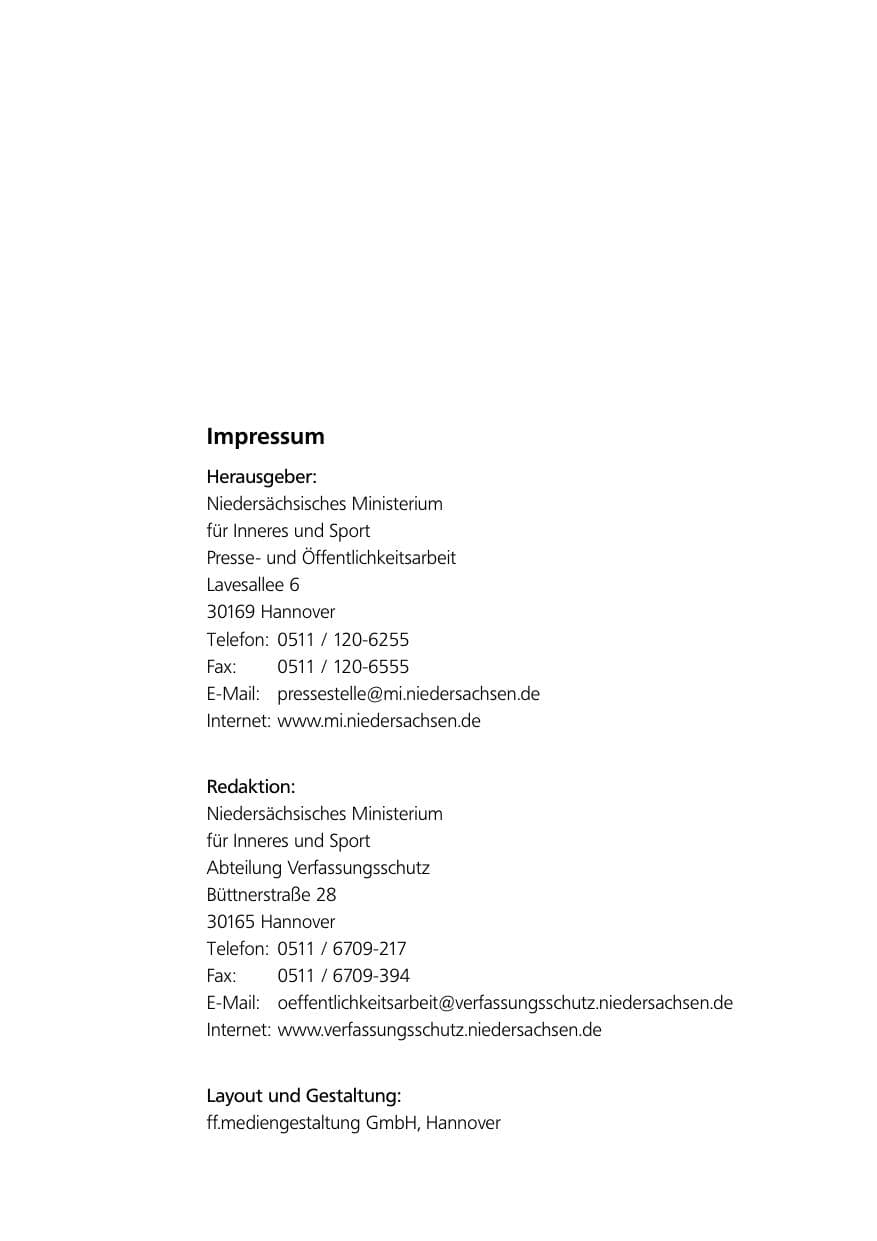 Seite 2 des Verfassungsschutzbericht 2012 Niedersachsen