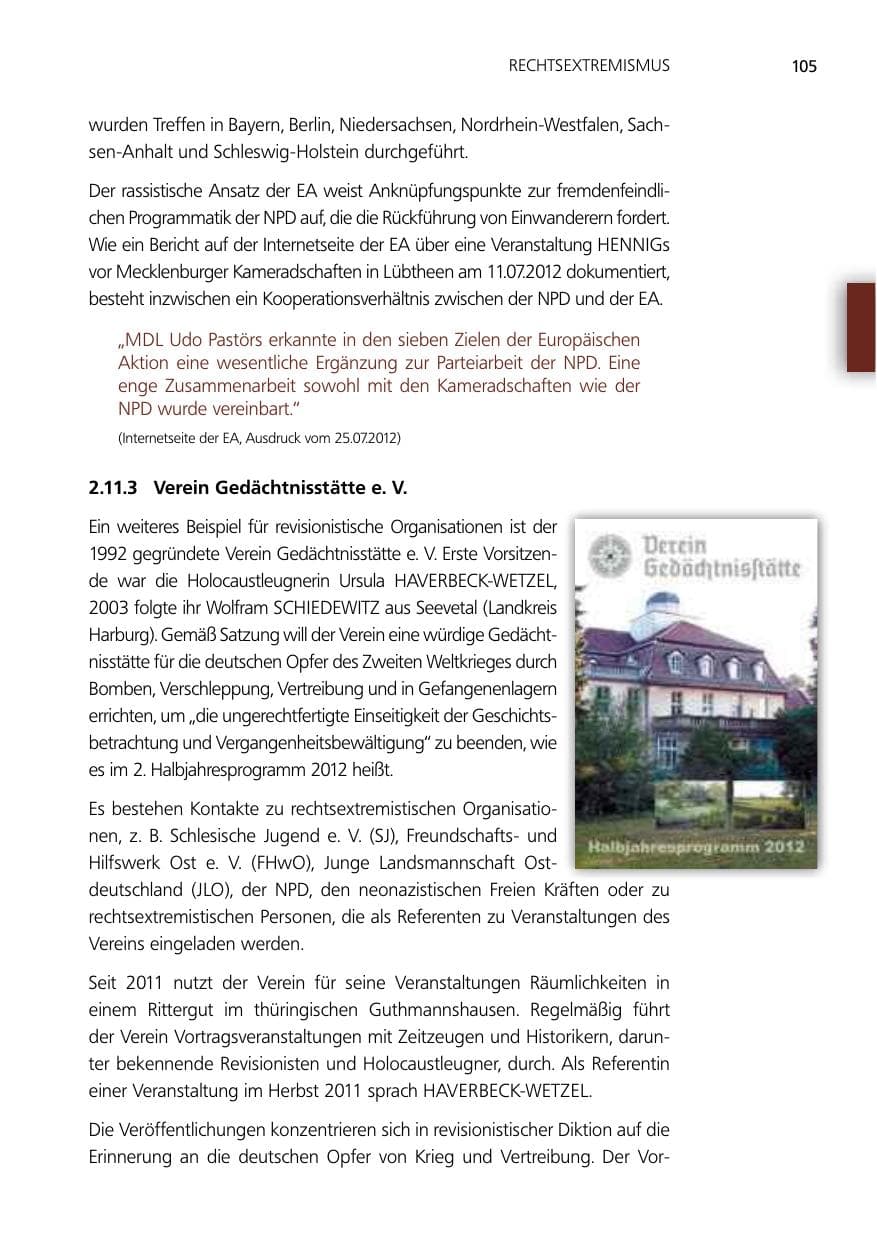 Seite 105 des Verfassungsschutzbericht 2012 Niedersachsen