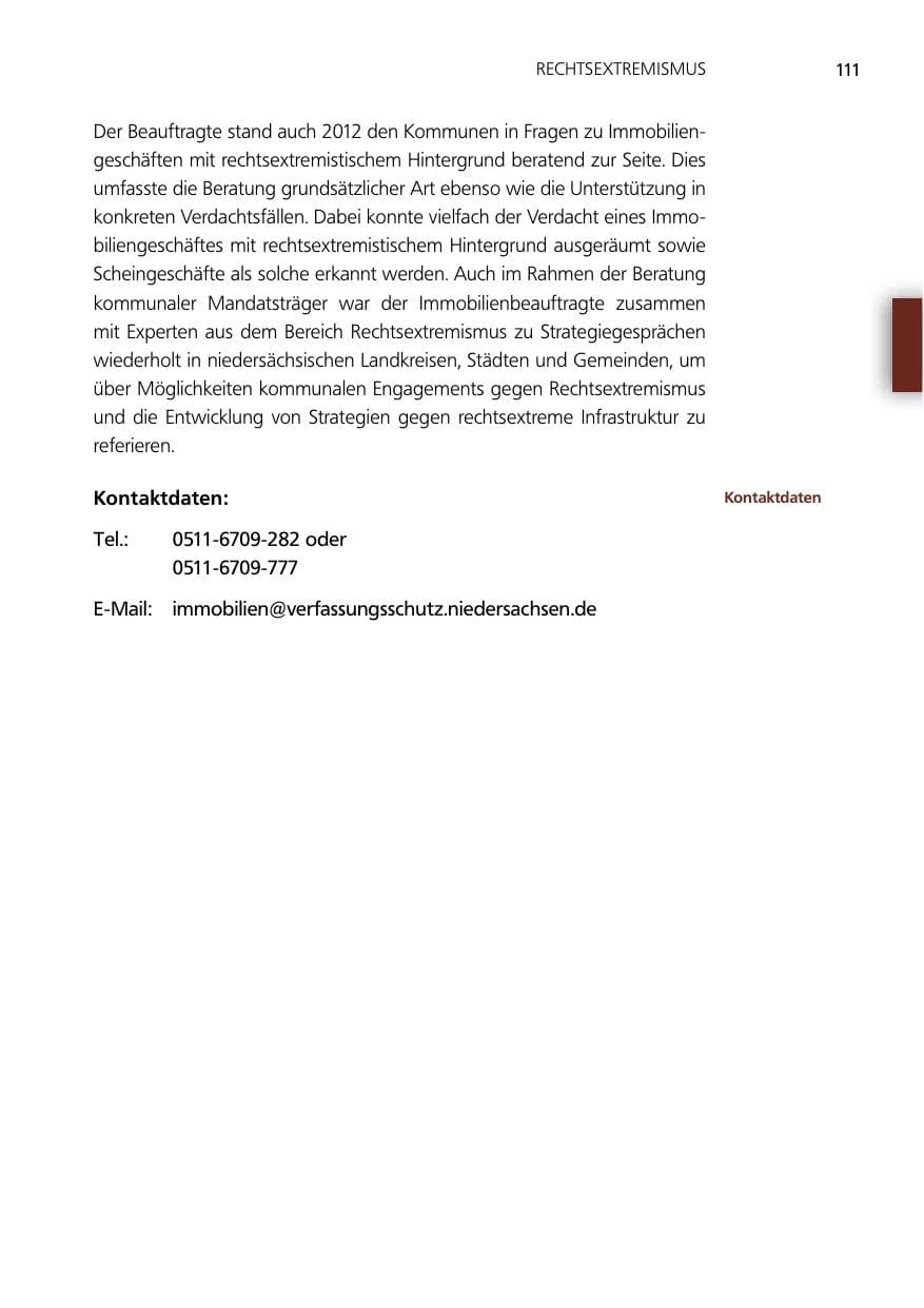 Seite 111 des Verfassungsschutzbericht 2012 Niedersachsen