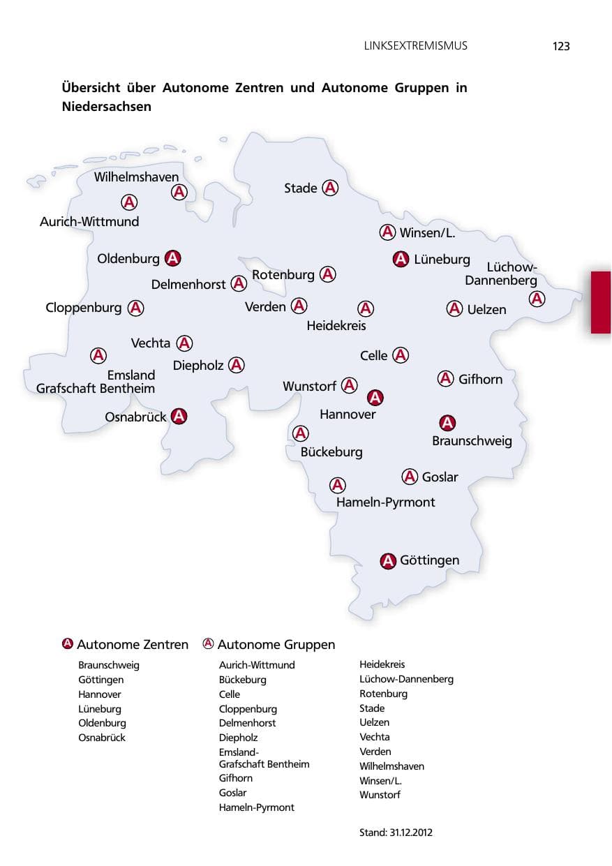 Seite 123 des Verfassungsschutzbericht 2012 Niedersachsen