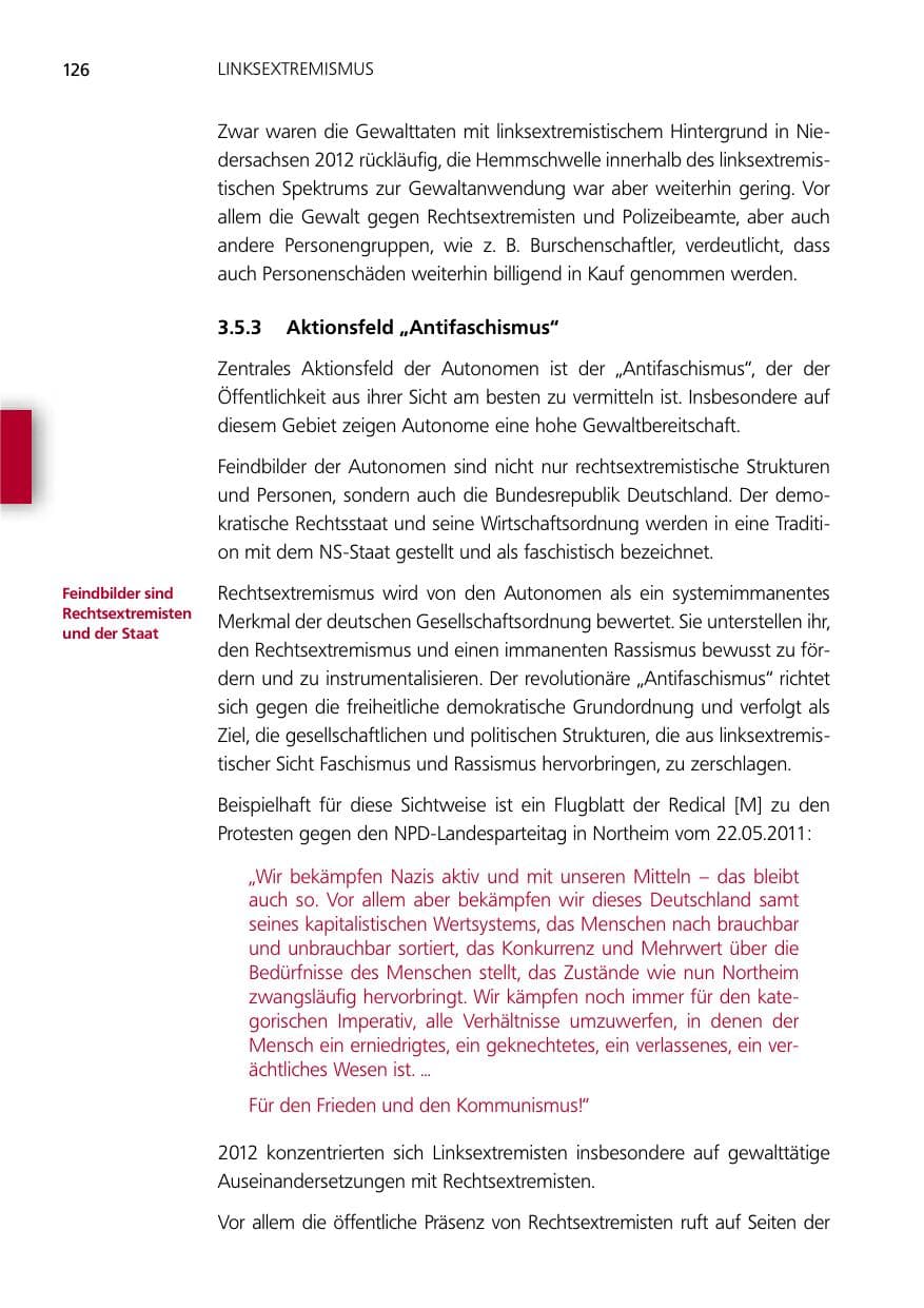 Seite 126 des Verfassungsschutzbericht 2012 Niedersachsen