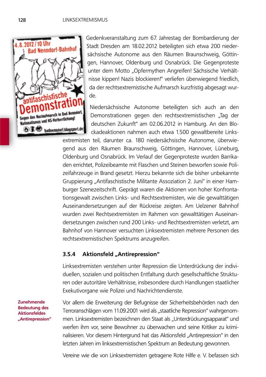Seite 128 des Verfassungsschutzbericht 2012 Niedersachsen