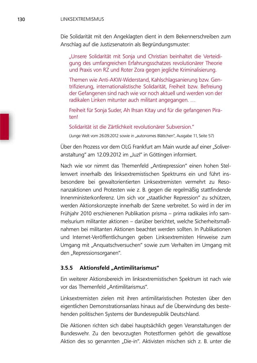 Seite 130 des Verfassungsschutzbericht 2012 Niedersachsen